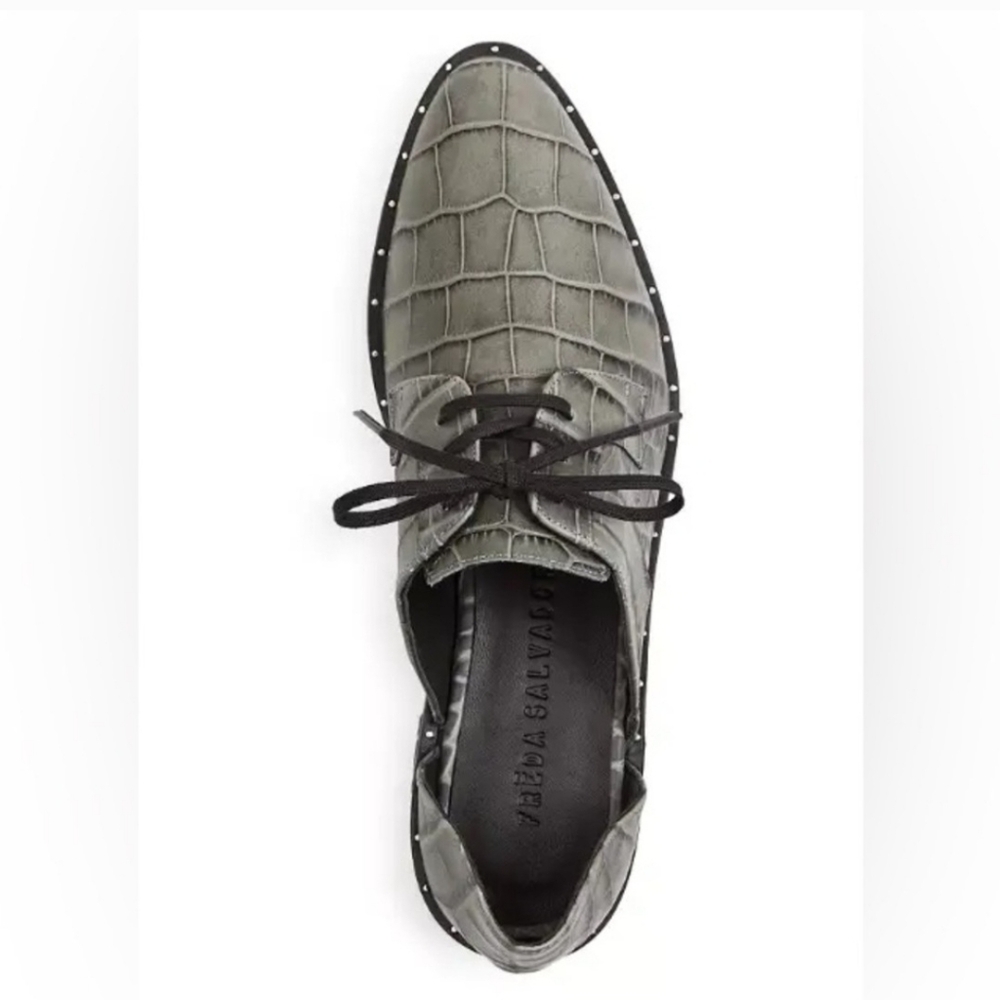 Freda Salvador Wit Crocodile Croc Embossed D' Orsay Oxford Flats 7 Edgy Punk - Picture 3 of 9
